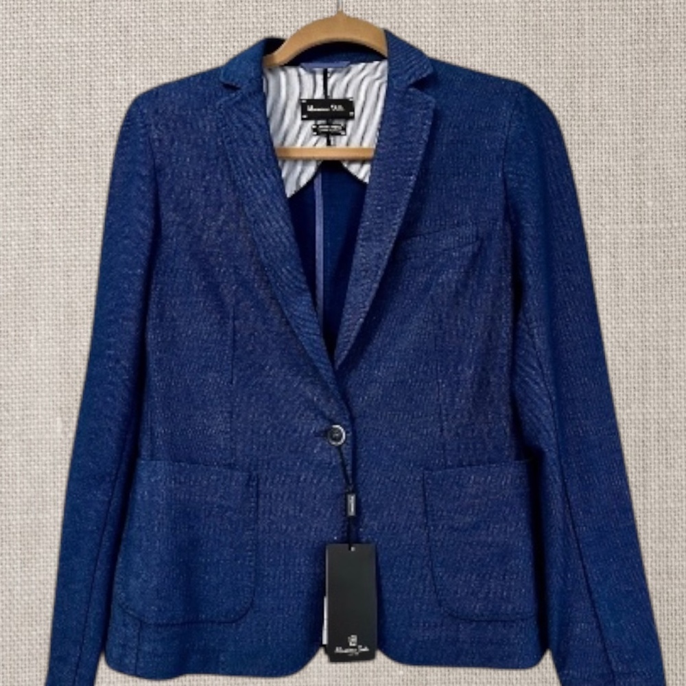 Massimo Dutti Classic Navy Tailored Blazer